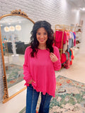 Lightweight Easel Knit Pullover-S-3X-Pink