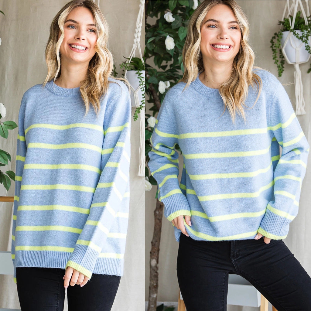 Round Neck Striped Sweater-S-XL
