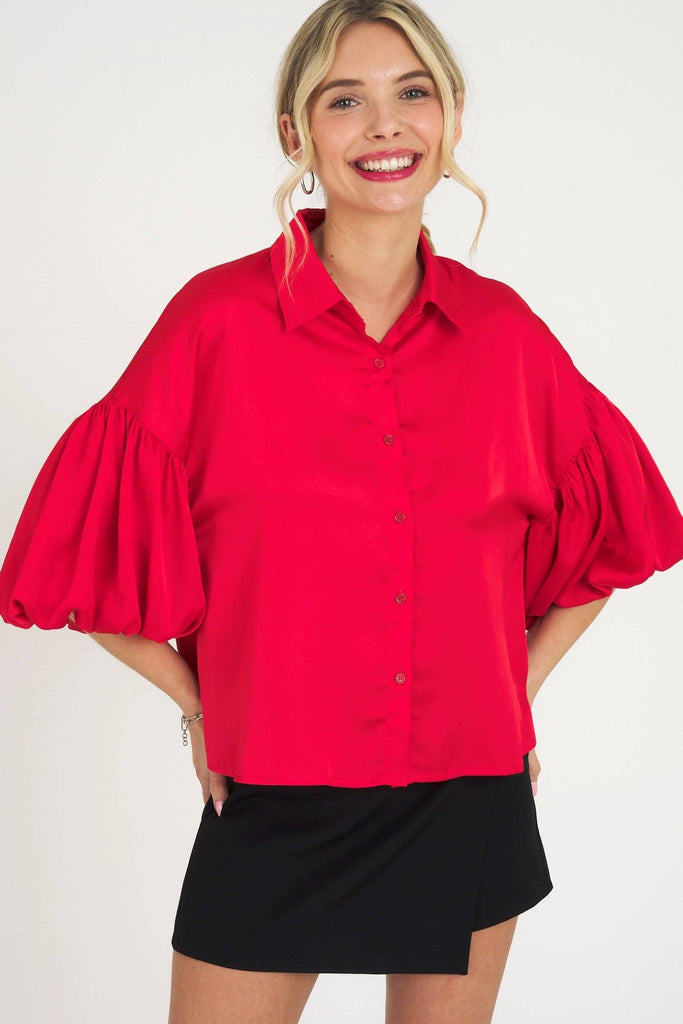 Emily Bubble Sleeve Top- Red