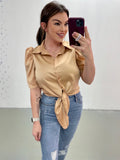 Becky Front Tie Top-Taupe